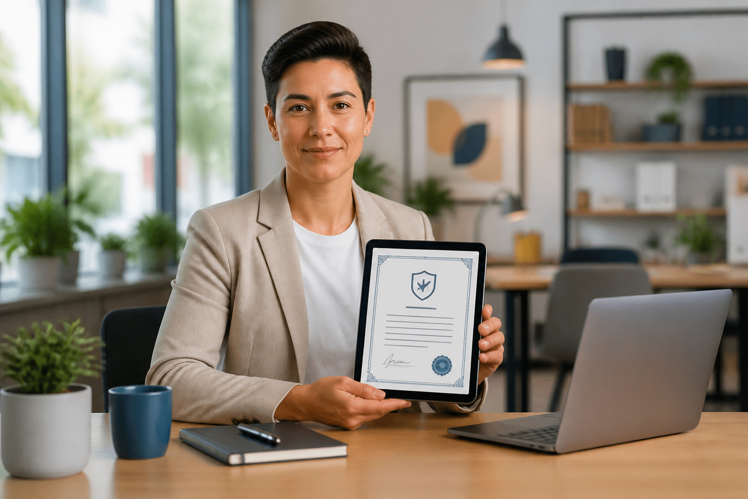 Entrepreneur confiant presente une certification