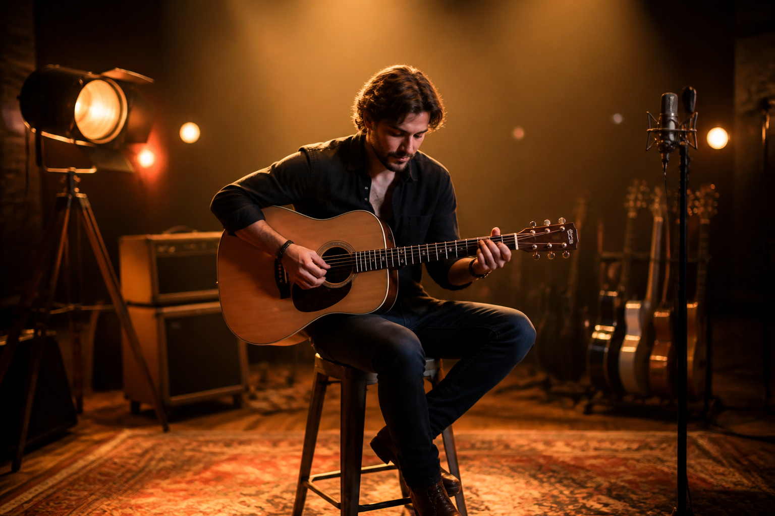 Musicien jouant de la guitare acoustique