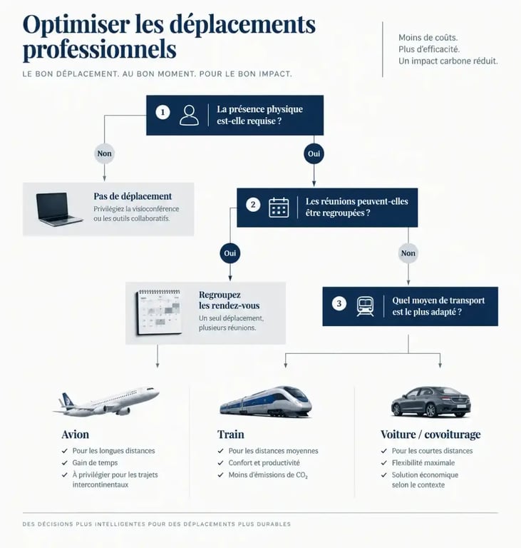 Infographie d'aide à la décision pour optimiser les déplacements professionnels en entreprise
