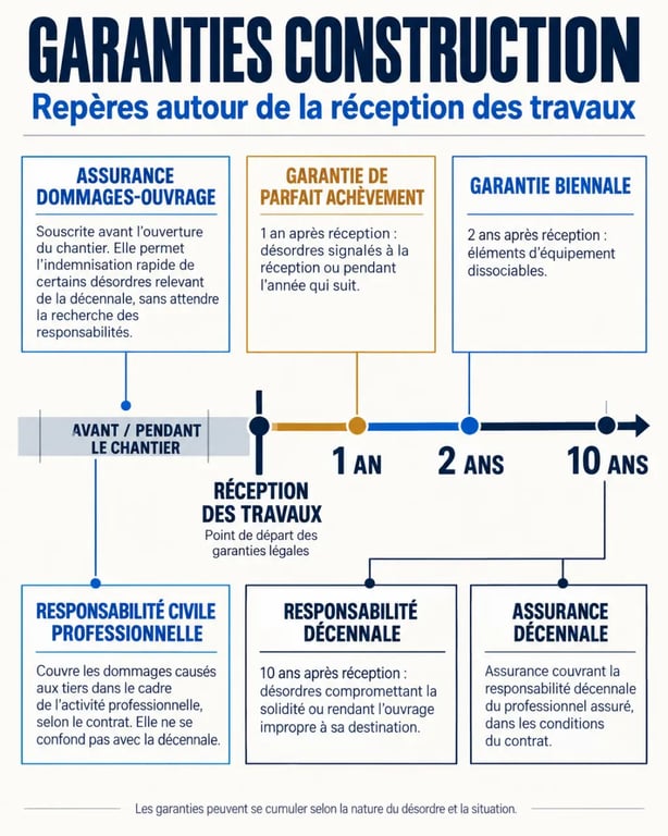 Infographie sur l’assurance décennale et les obligations légales pour les artisans du bâtiment